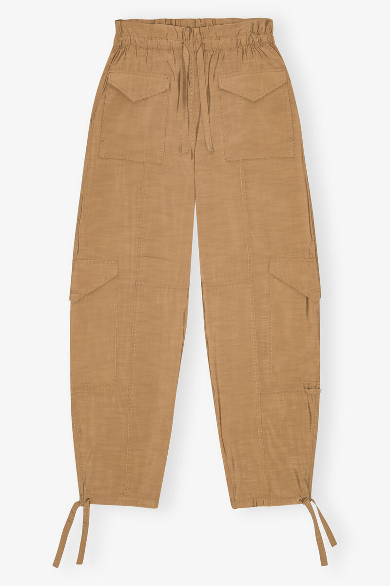Light Slub High Waist Pants, LENZING™ ECOVERO™, in colour Tiger's Eye - 1 - GANNI