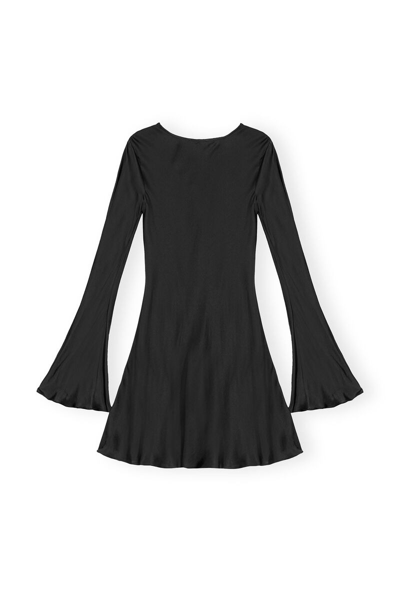 Black Solid Satin Mini Dress, in colour Black - 2 - GANNI