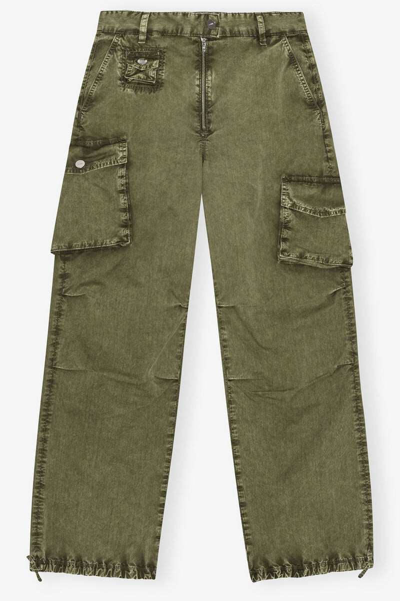 Green Washed Cotton Twill Pants, Cotton, in colour Kalamata - 1 - GANNI