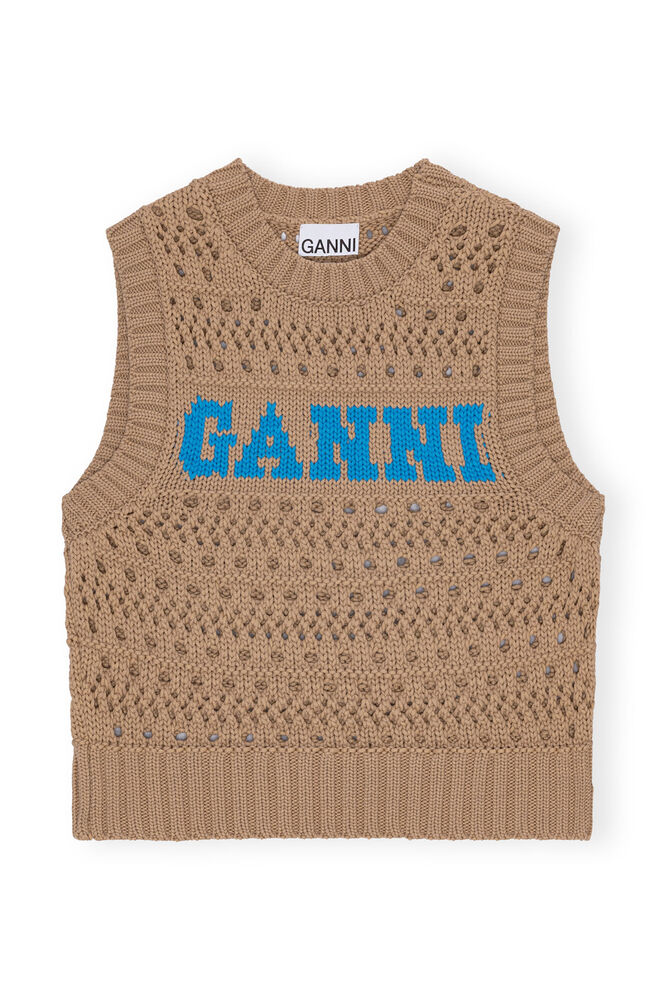 Brown Cotton Rope Short Vest, Tiger's Eye
