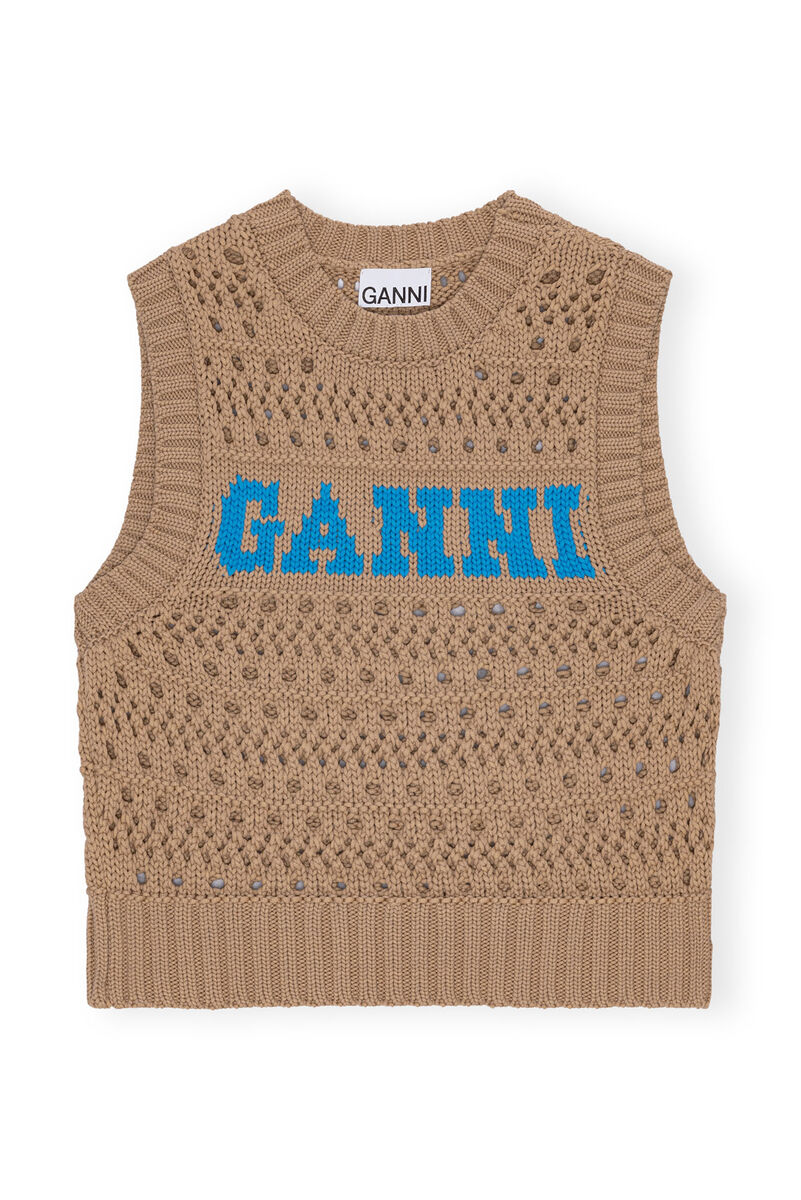 Gilet Brown Cotton Rope Short, Organic Cotton, in colour Tiger's Eye - 1 - GANNI