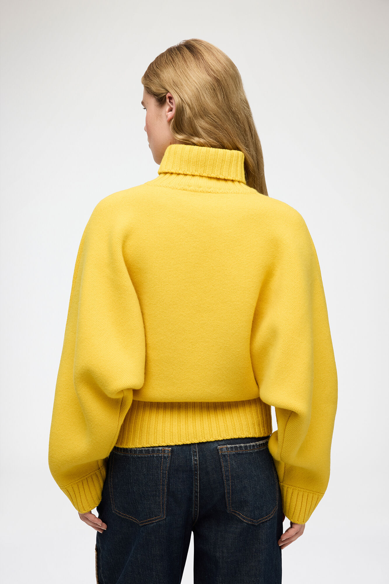 Turtleneck in Double Knit, Wool, in colour Lemon - 3 - GANNI