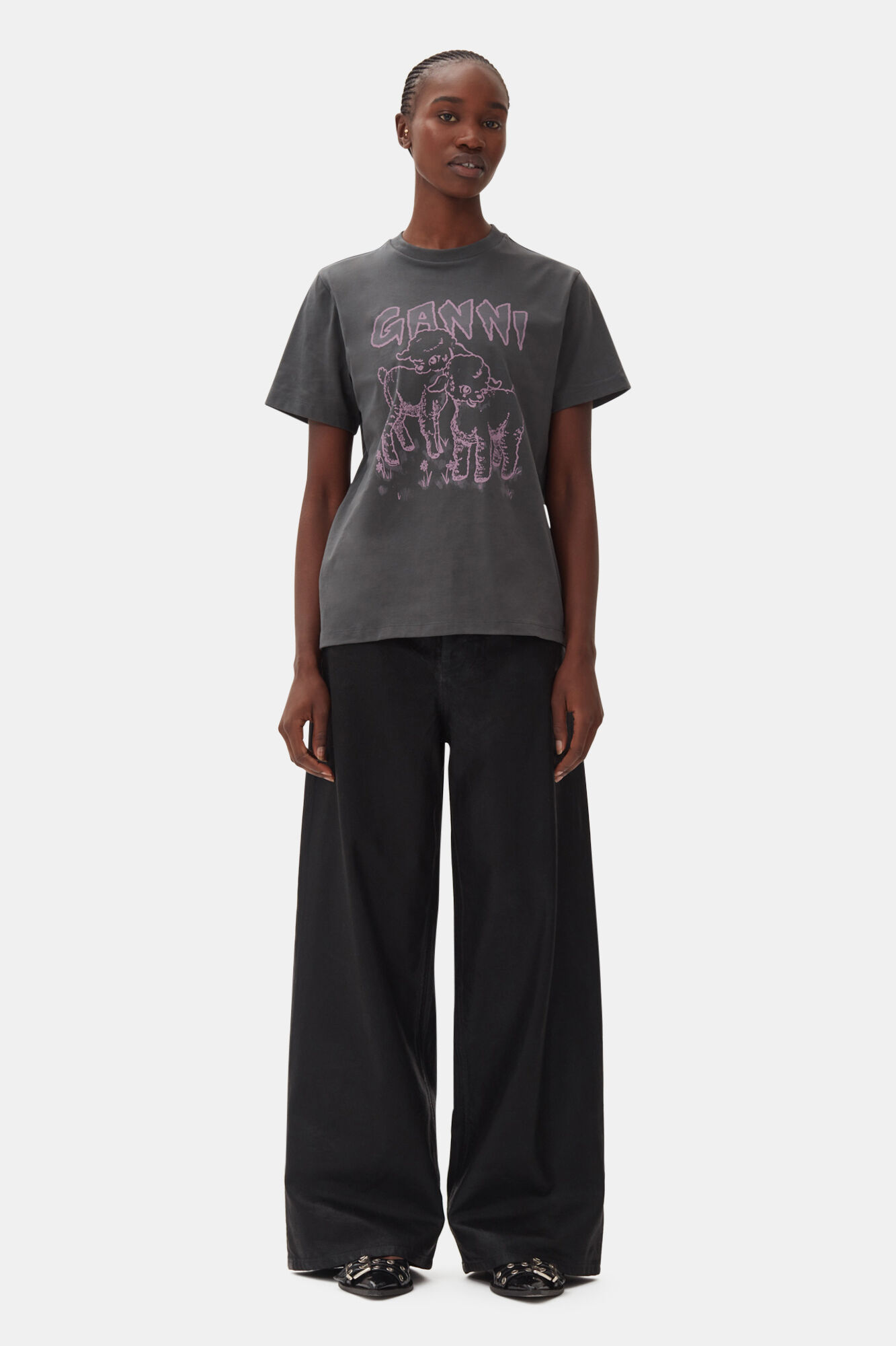 Relaxed Lamb T-shirt, Cotton, in colour Volcanic Ash - 2 - GANNI