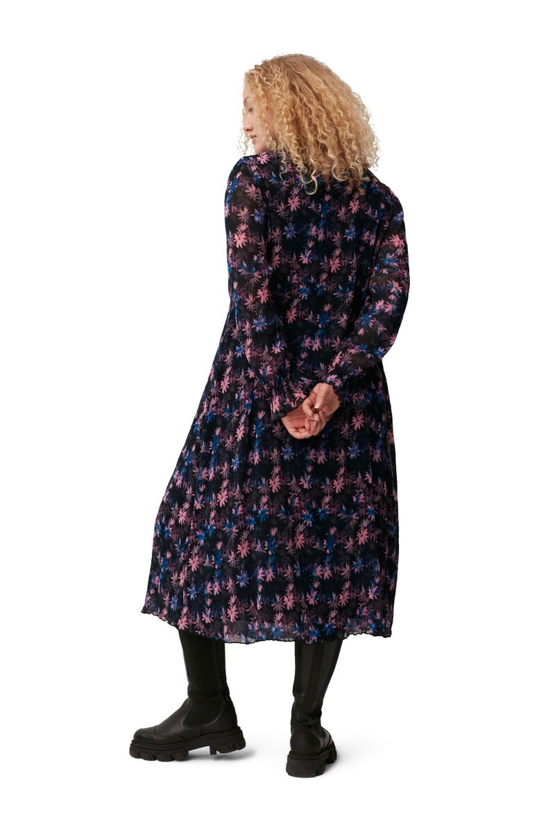 Pleated Georgette Midi Dress, Recycled Polyester, in colour Daisy Spray Lilac Sachet - 5 - GANNI