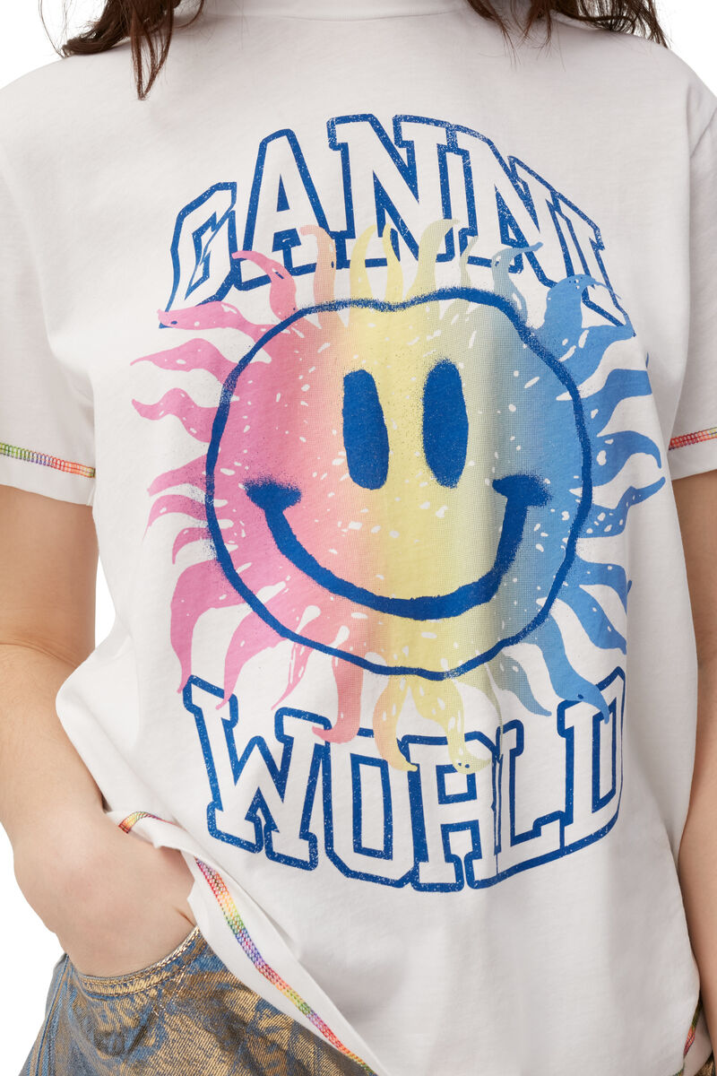 Smiley T-shirt, Cotton, in colour Bright White - 3 - GANNI