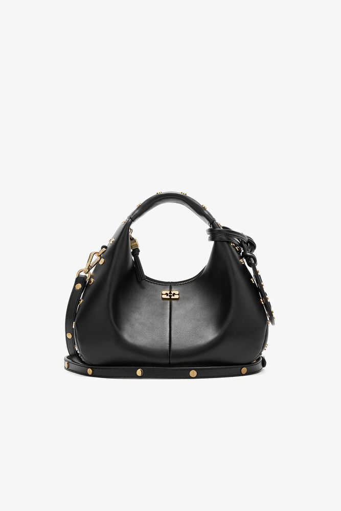Mini Hobo Bag Studs in Black, Black