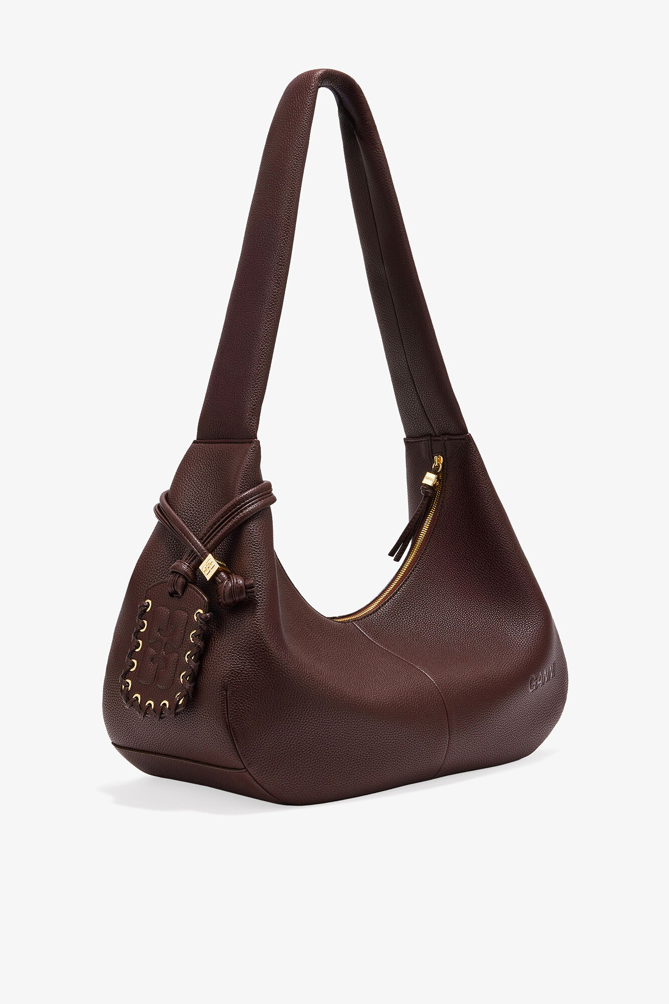 Chicory Coffee Brown Grained Medium Hobo Bag | GANNI US
