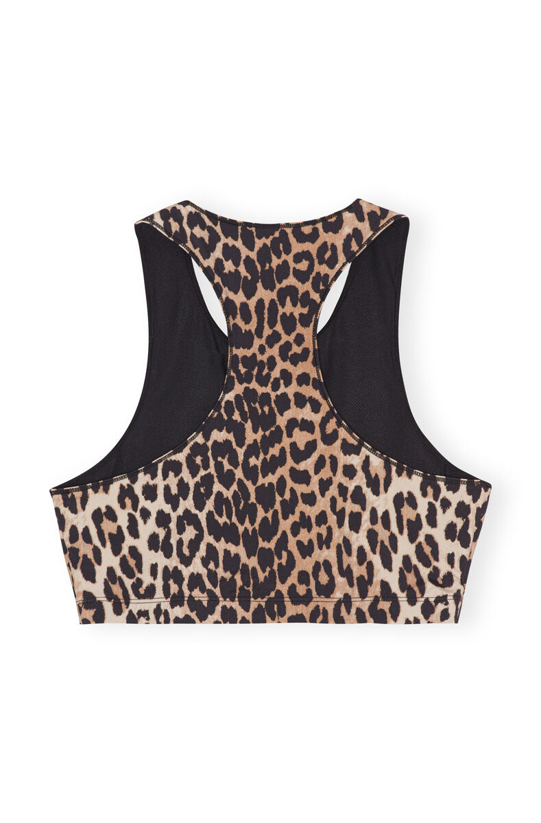Active Racerback Zipper Top, Recycled Nylon, in colour Leopard - 2 - GANNI