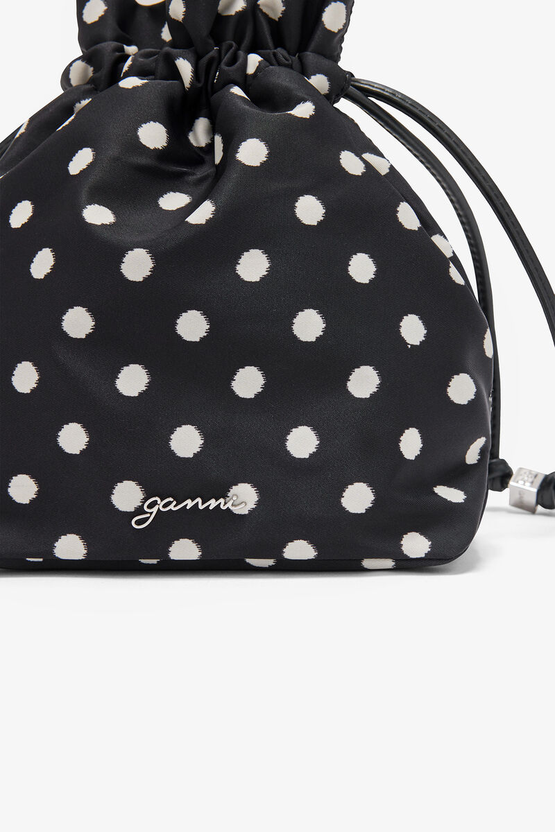 Printed Bou Bucket Pouch with Dots, Recycled Nylon, in colour Black - 3 - GANNI