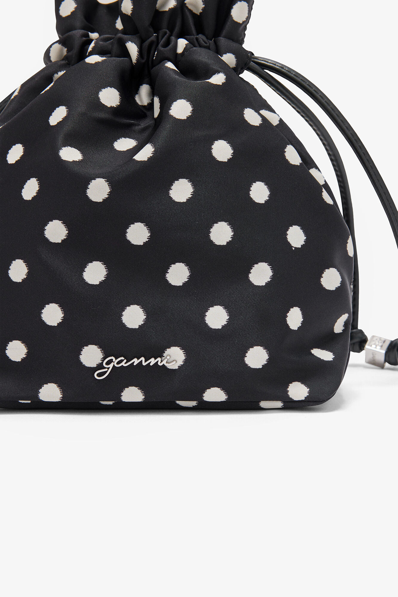 Printed Bou Bucket Pouch with Dots, Recycled Nylon, in colour Black - 3 - GANNI