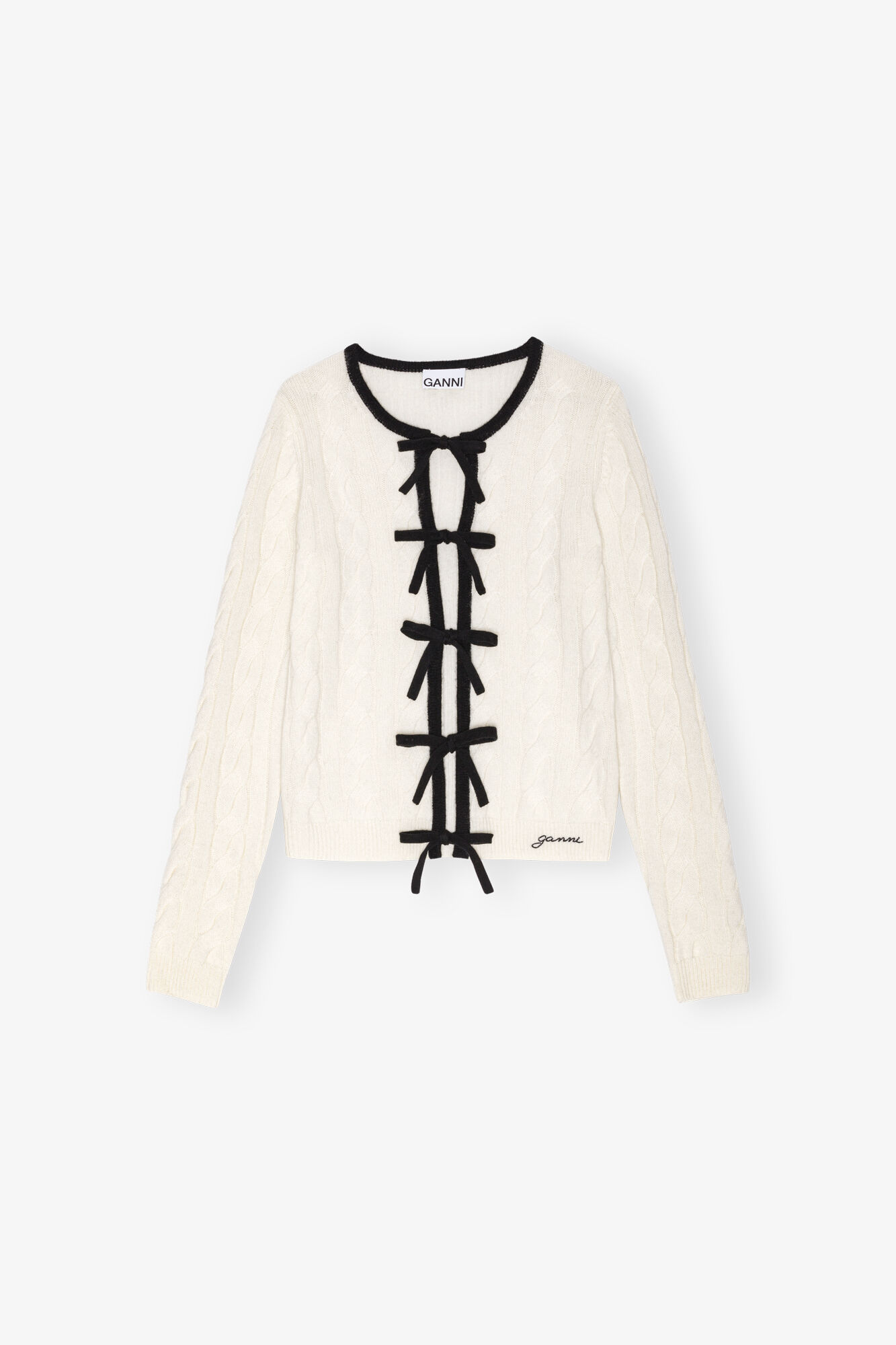 Ivory Cashmere Mix Tie String Cardigan, Cashmere, in colour Egret - 1 - GANNI