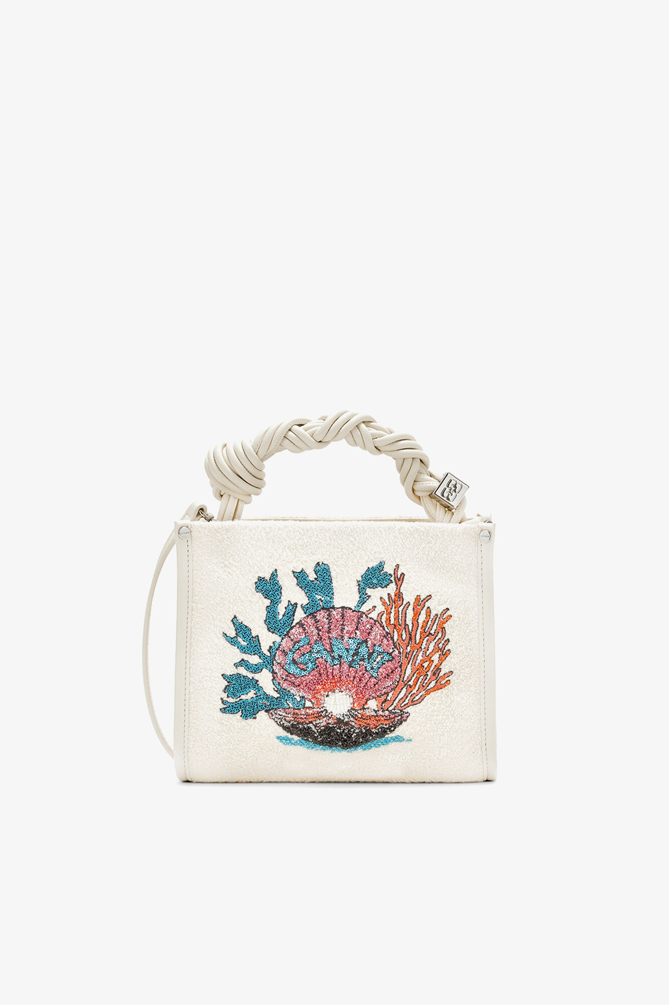 Small Bou Shopper in White Terry, Recycled Polyester, in colour Egret - 1 - GANNI
