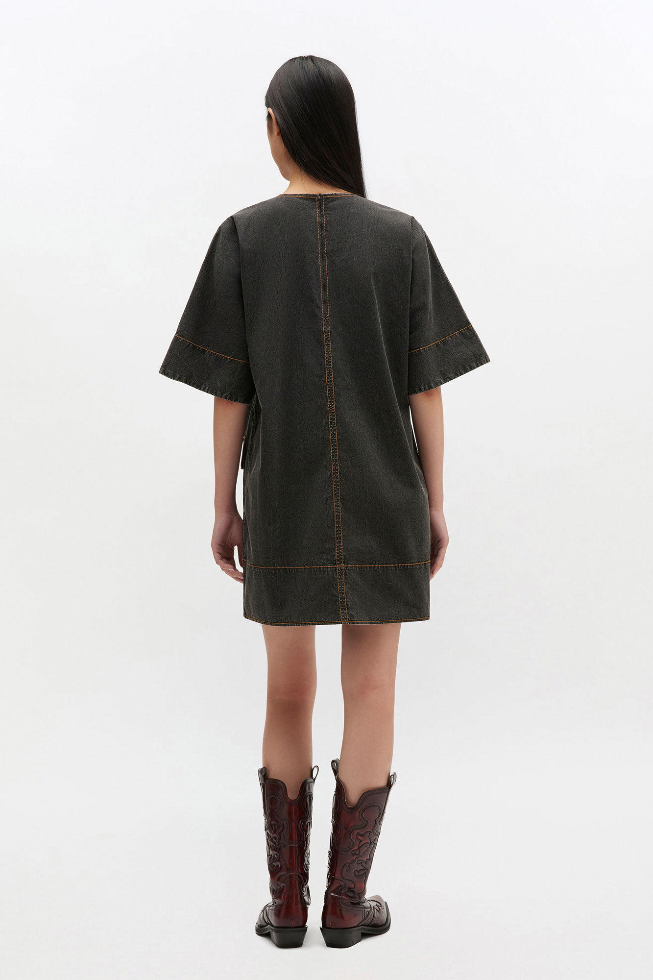 Black Washed Kimono Dress, Elastane, in colour Black - 2 - GANNI