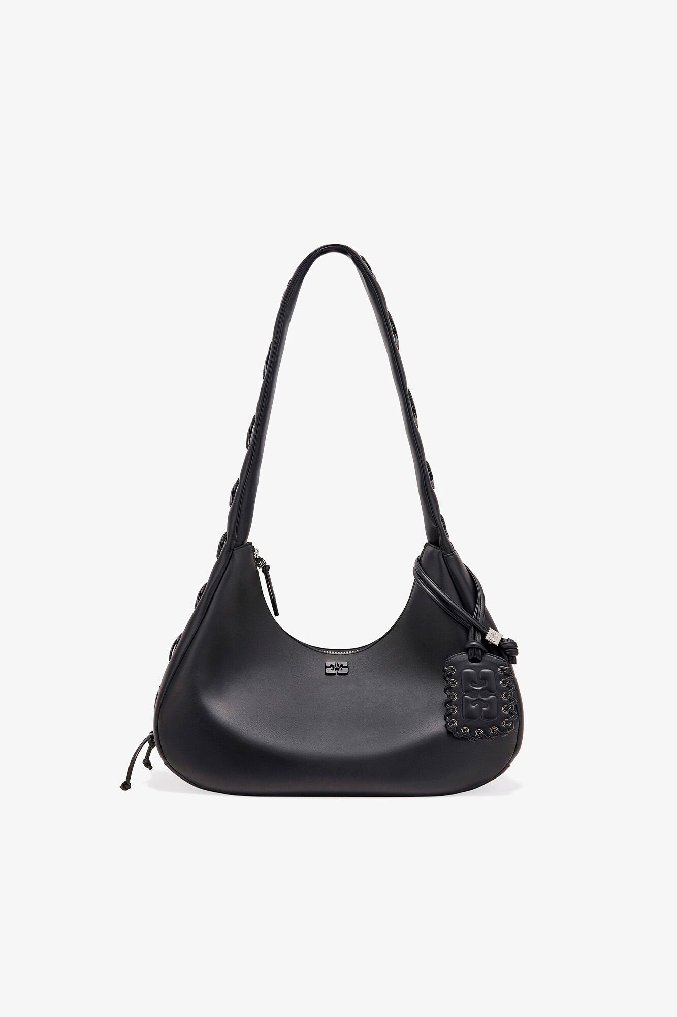 Black Black Medium Laces Hobo Bag | GANNI US
