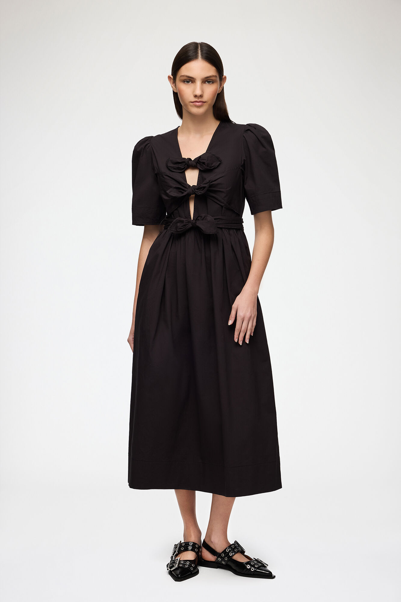 Black Stretch Cotton Dress, Elastane, in colour Black - 1 - GANNI