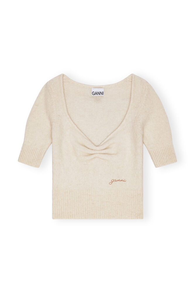White Brushed Alpaca Top, Egret