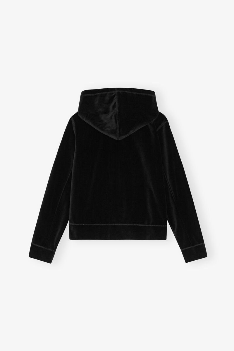 Tjock Velour Zip Hoodie, Cotton, in colour Black - 2 - GANNI