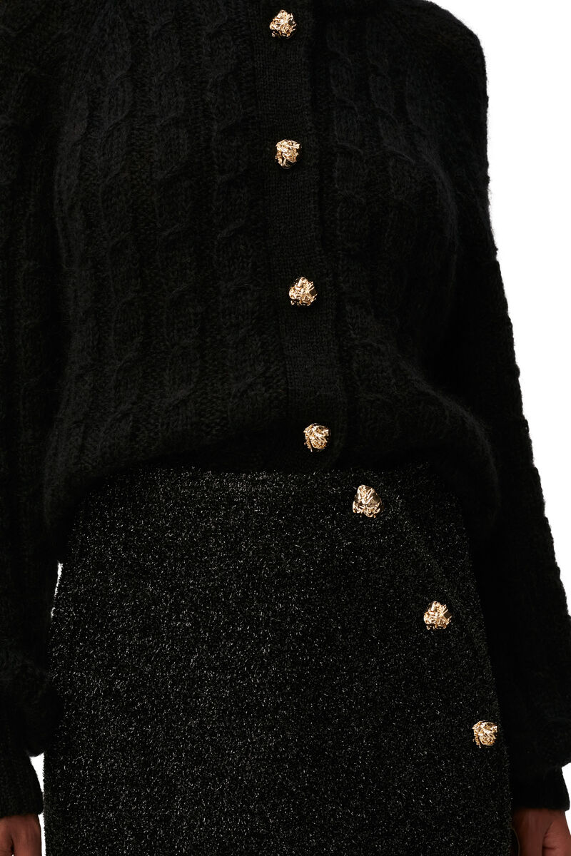 Cable Cardigan, Merino Wool, in colour Black - 3 - GANNI