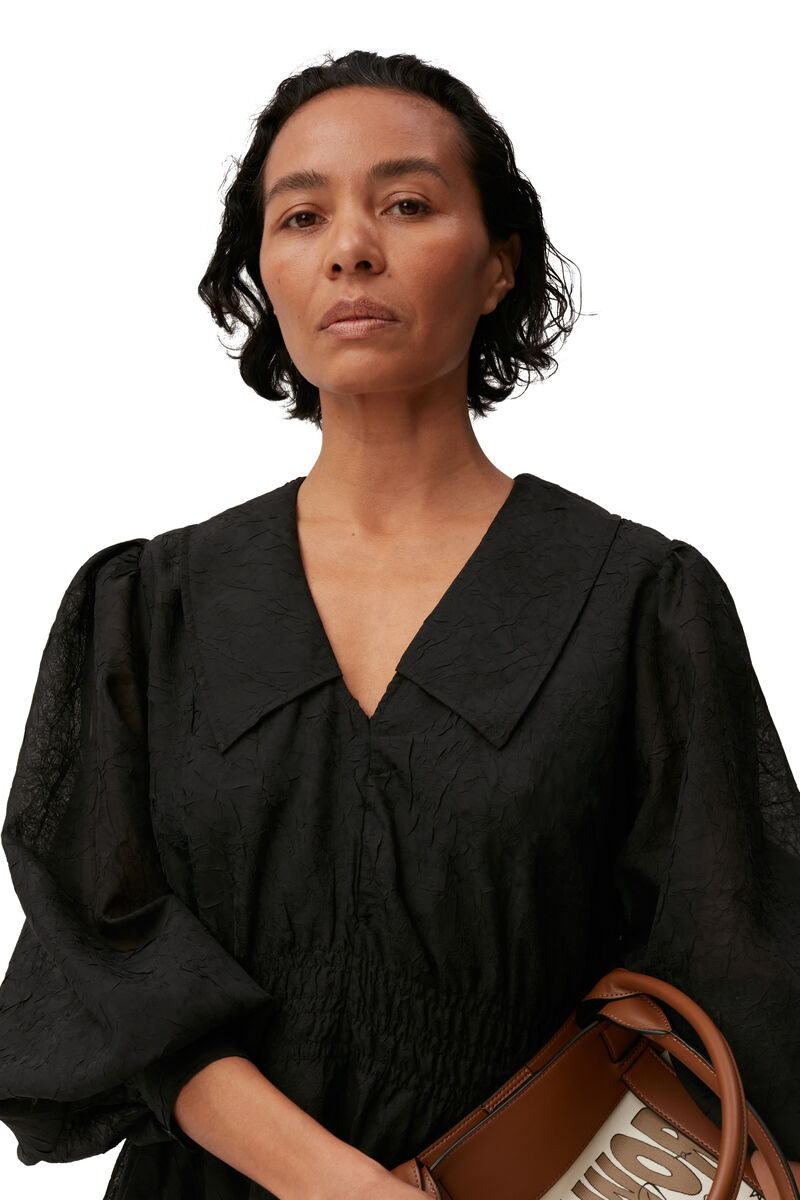 Crinkled Georgette Mini Dress, Recycled Polyester, in colour Black - 3 - GANNI