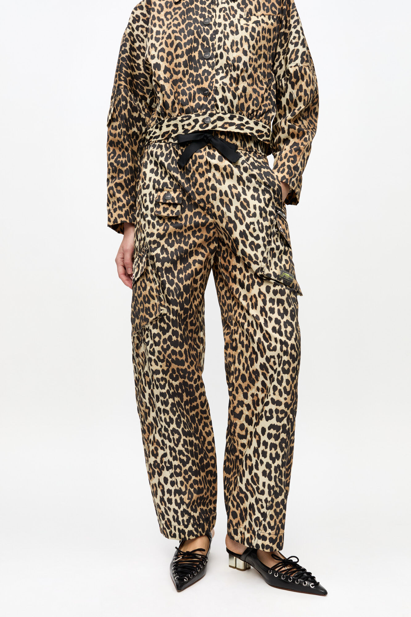 Leopard Duchesse Nylon Cargo Pants, Recycled Nylon, in colour Leopard - 2 - GANNI