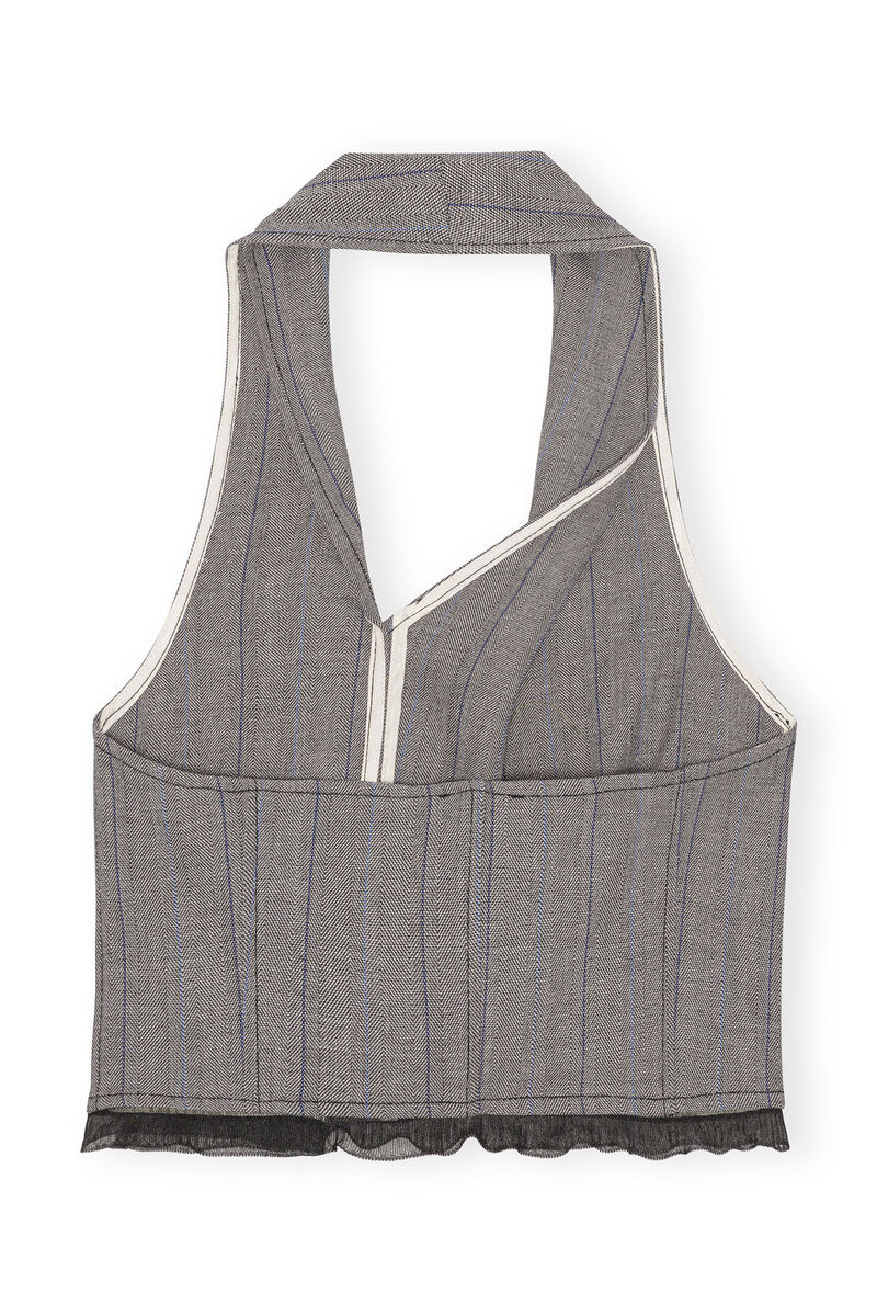 Grey Herringbone Suiting Vest, Elastane, in colour Frost Gray - 2 - GANNI