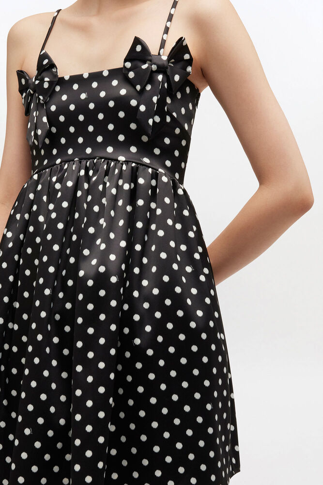 Polka-Dot Satin Mini Dress, Black