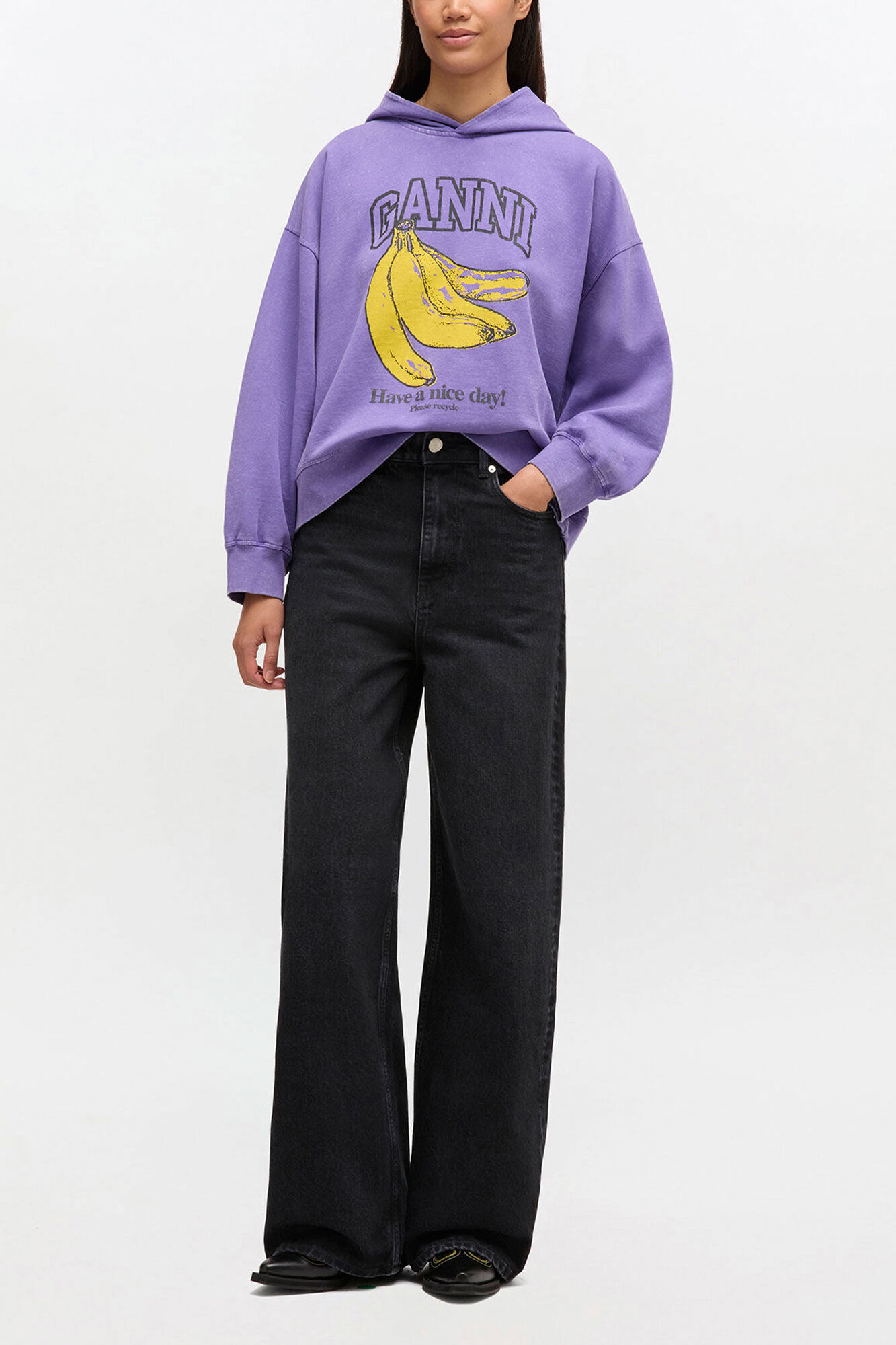 Vintage Wash Hoodie, Organic Cotton, in colour Passion Flower - 2 - GANNI
