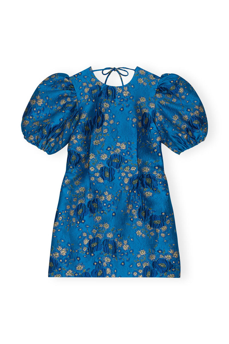 3D Jacquard Open Back Mini Dress, Elastane, in colour Brilliant Blue - 1 - GANNI