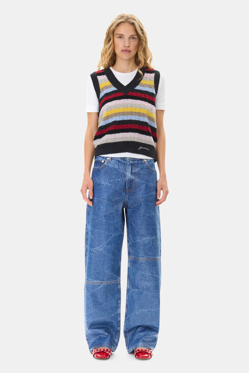 Multicolor Stripe Vest, Recycled Polyamide, in colour Multicolour - 2 - GANNI