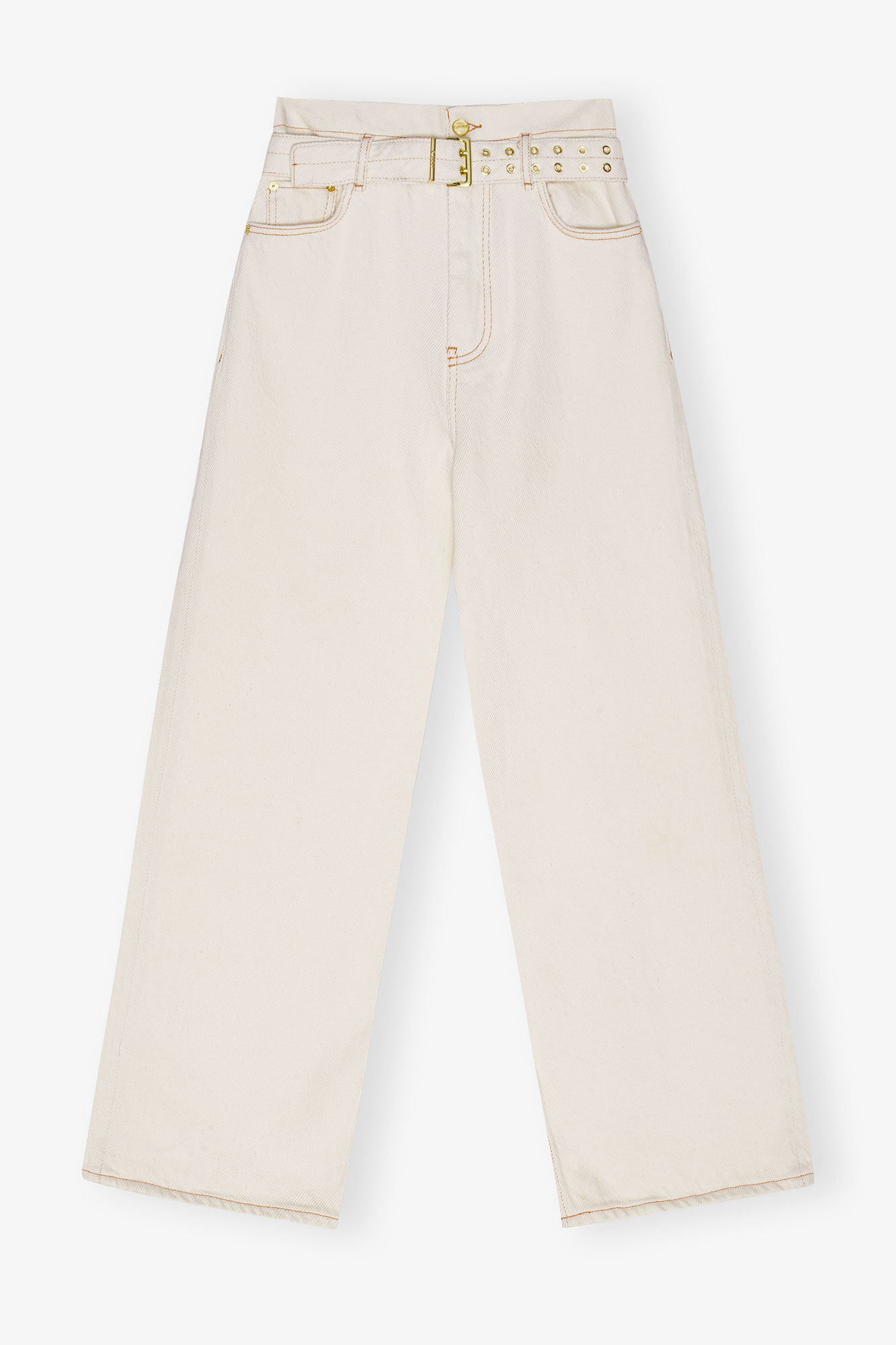 White Heavy Denim Paperbag Jeans, Cotton, in colour Egret - 1 - GANNI