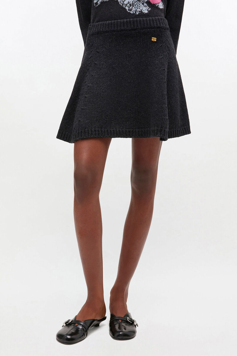 Dark Grey Wool Mini Skirt, Recycled Polyamide, in colour Phantom - 2 - GANNI