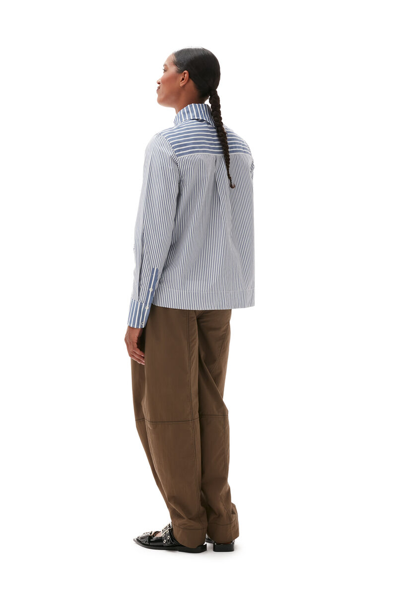 Asymmetrical Stripe Collar Shirt, in colour Gray Blue - 2 - GANNI