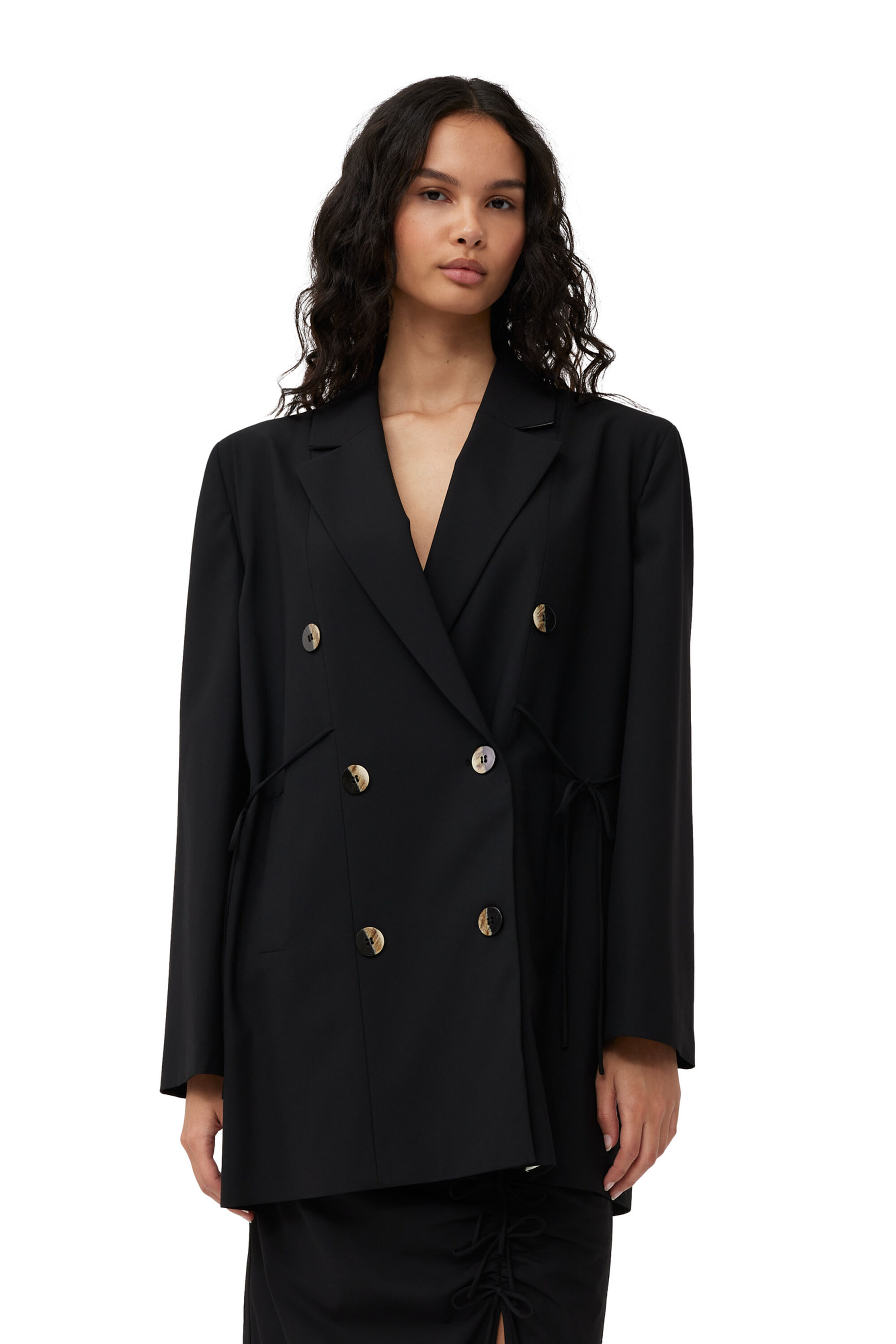 Black Black Drapey Melange Oversized Blazer | GANNI IT 