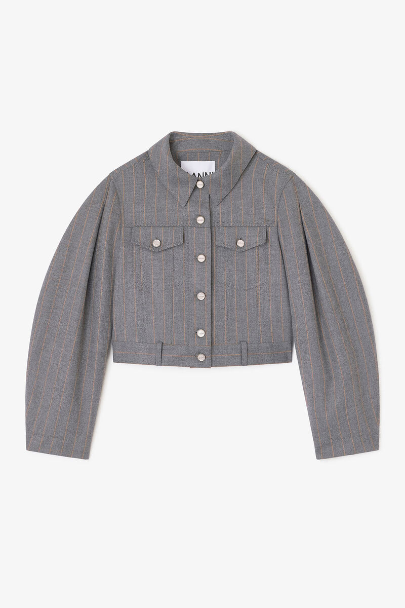 Grey Stripe Jacket, Ecovero Viscose, in colour Pewter - 1 - GANNI