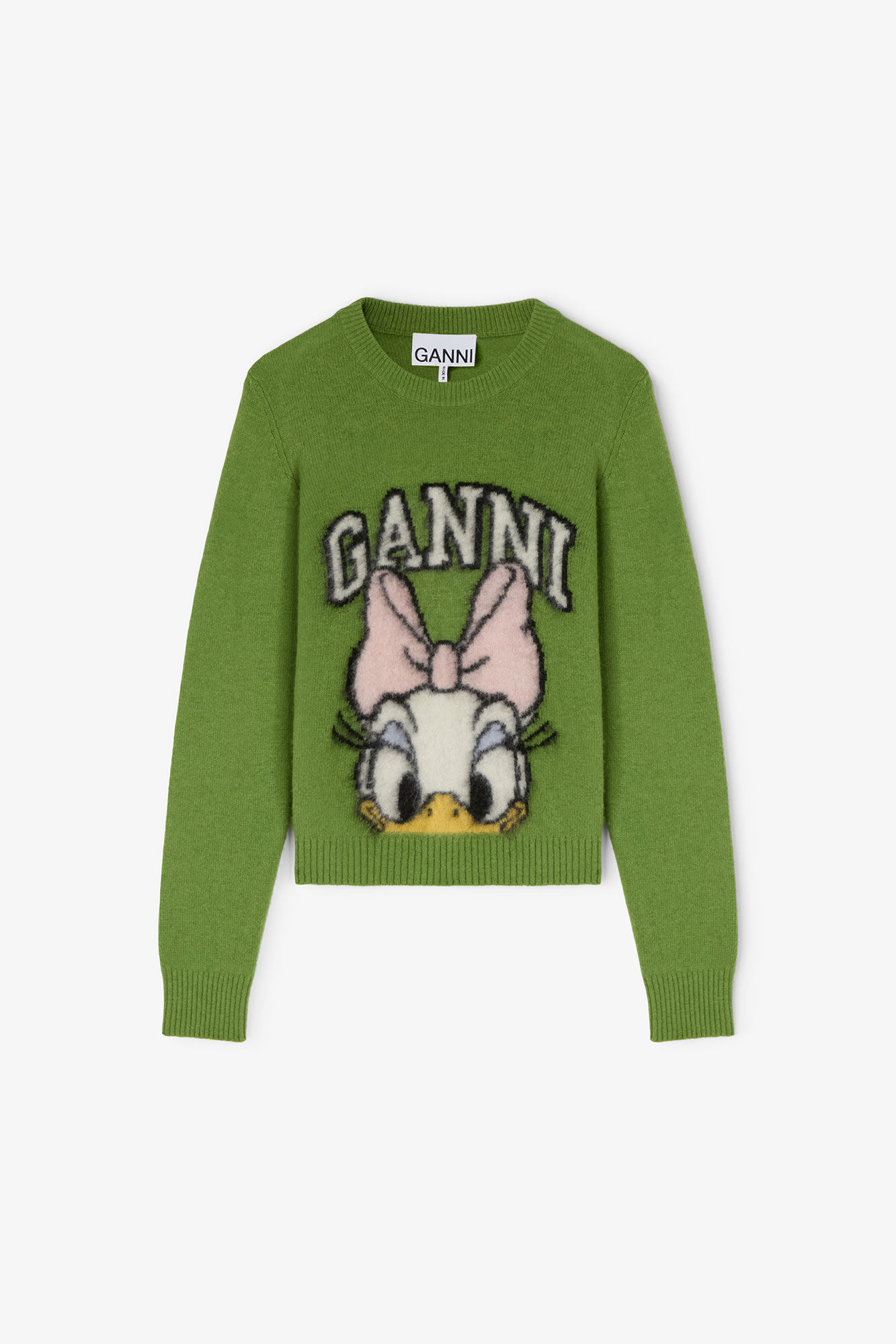Daisy Duck Green Brushed Wool Jumper, Recycled Polyester, in colour Minced Herb - 1 - GANNI