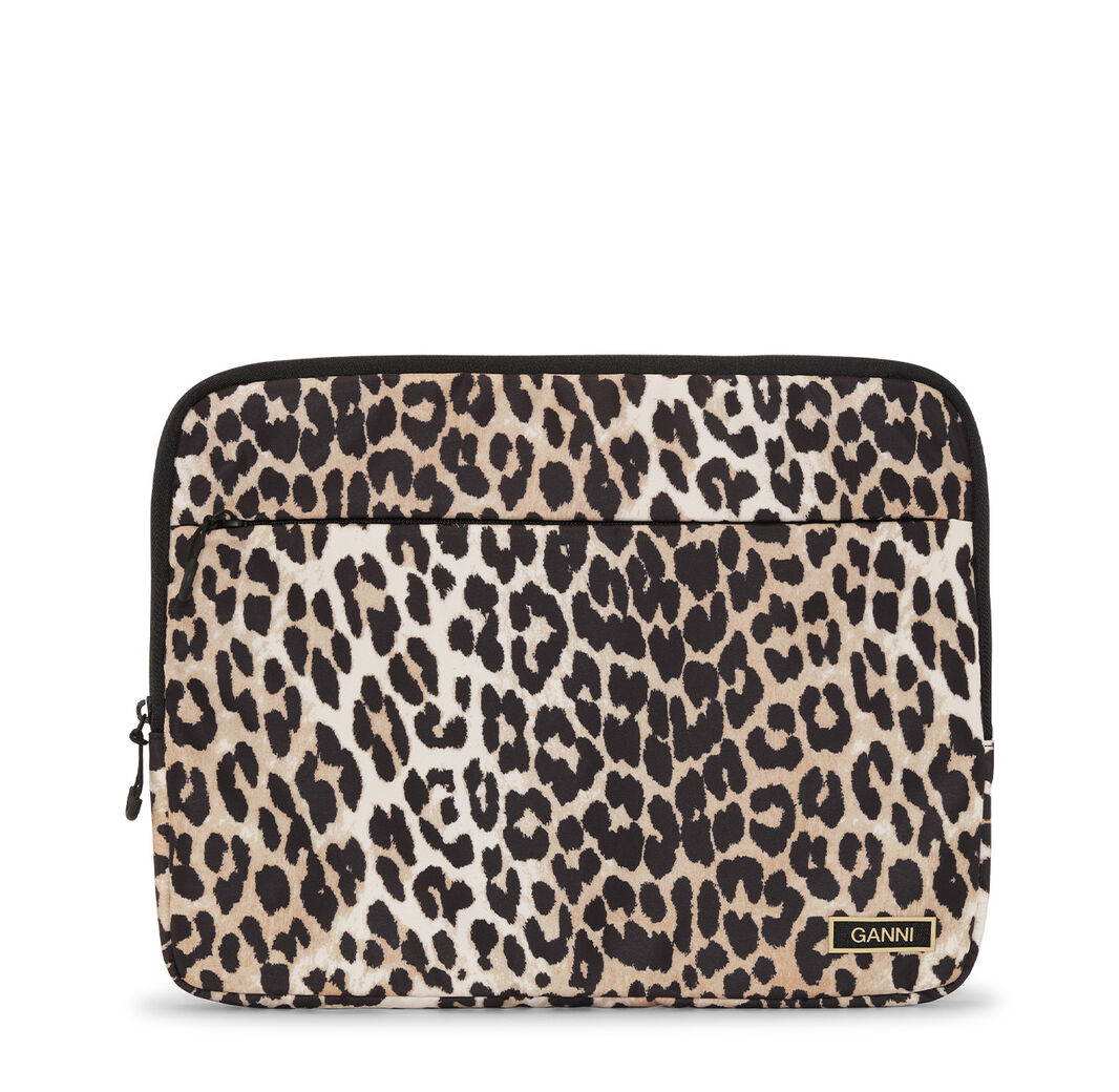 Laptop Sleeve 16", Recycled Polyester, in colour Leopard - 1 - GANNI