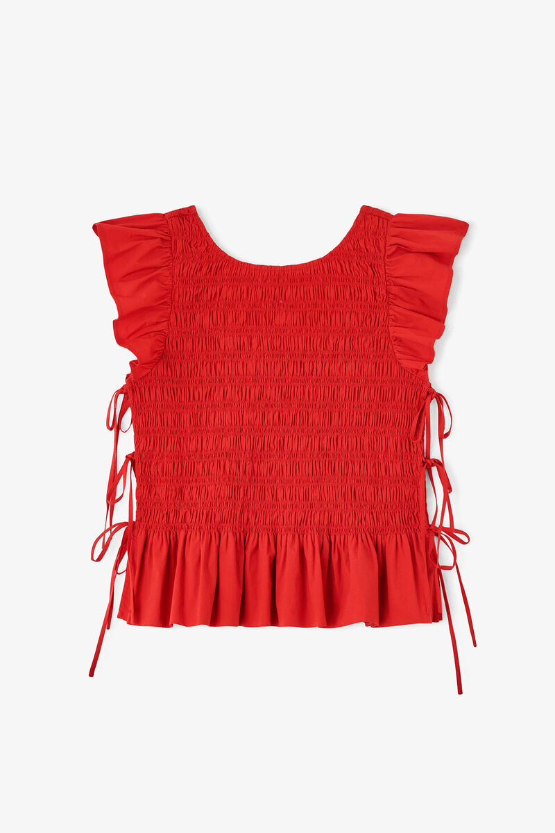 Top in Smocked Cotton, Organic Cotton, in colour Goji Berry - 1 - GANNI