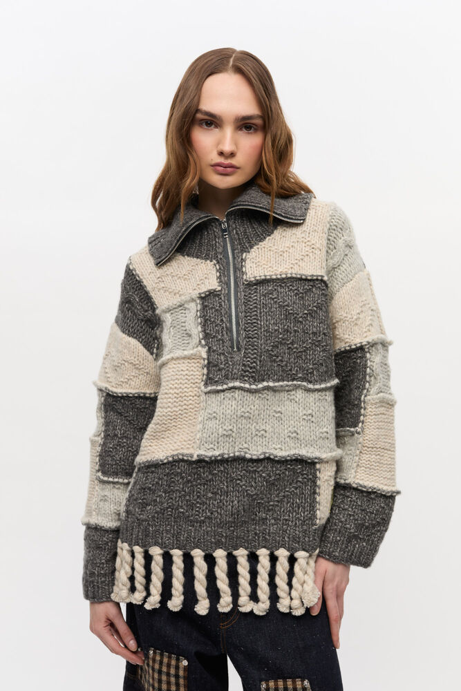 Patchwork Fringe Sweater, Multicolour