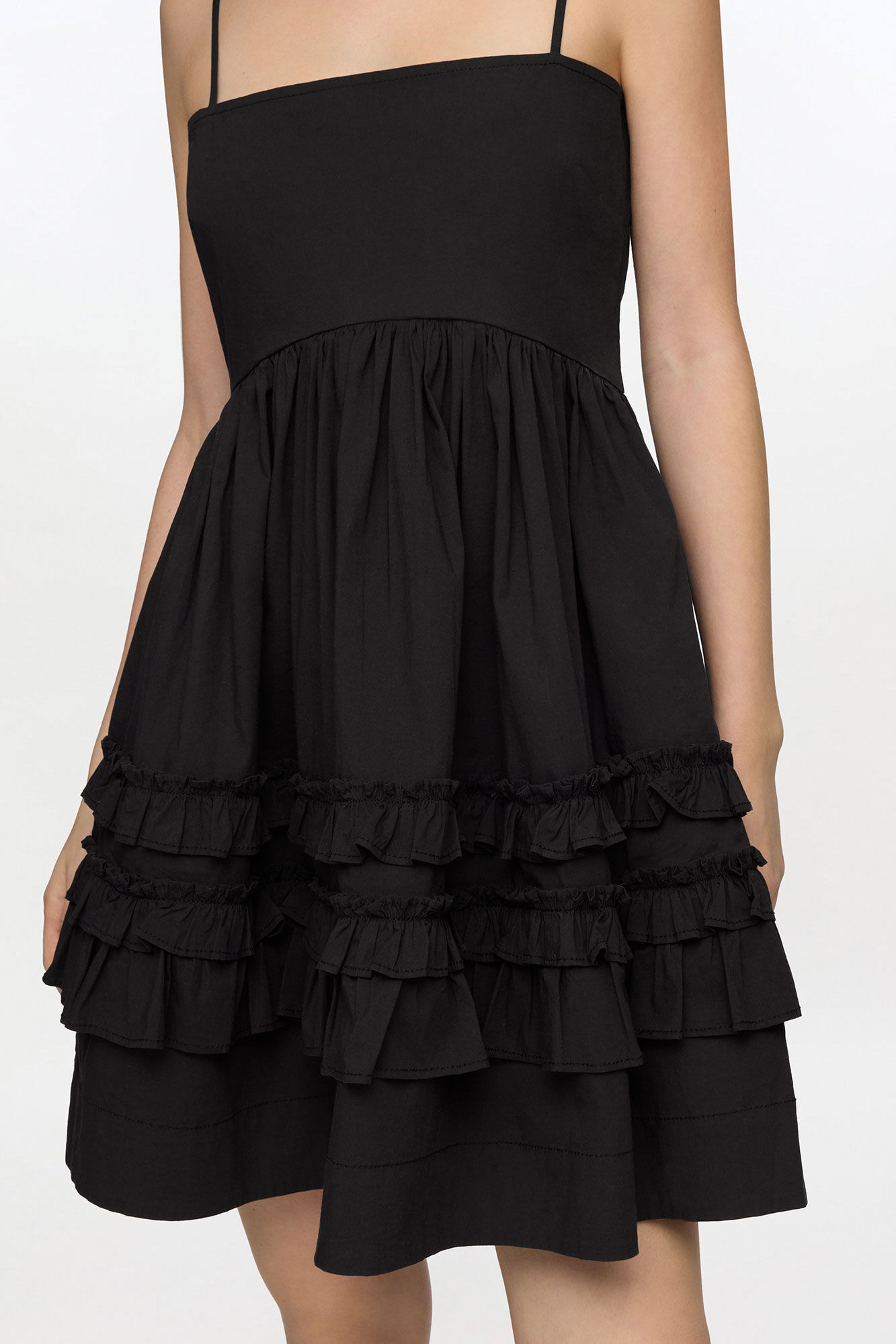 Black Mini Frill Dress, Organic Cotton, in colour Black - 3 - GANNI