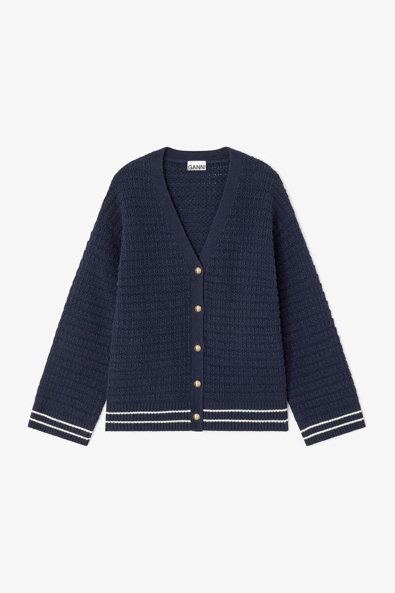 Dark Blue Wool Cardigan, Wool, in colour Sky Captain - 1 - GANNI