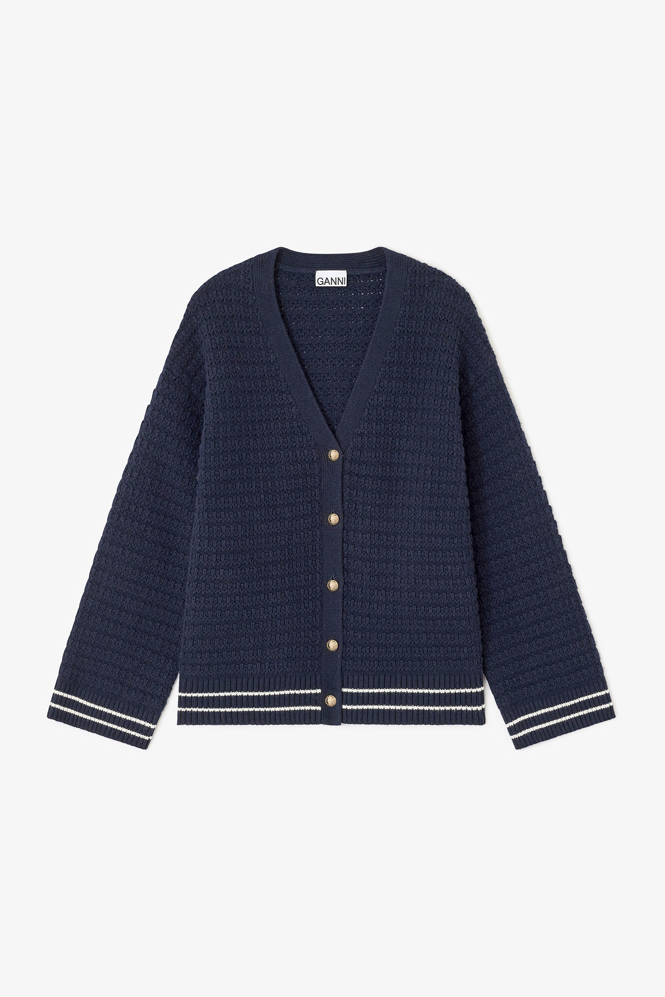 Dark Blue Wool Cardigan, Wool, in colour Sky Captain - 1 - GANNI