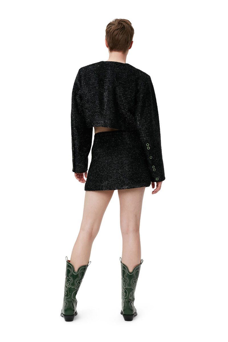 Sparkle Cropped Blazer, in colour Black - 2 - GANNI