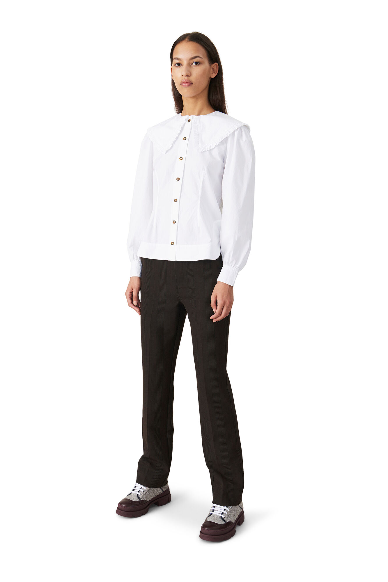 Cotton Poplin Fitted Shirt, Cotton, in colour Bright White - 2 - GANNI