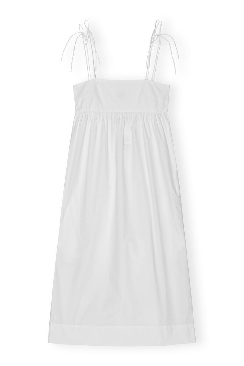 White Cotton Poplin String Midi-kjole, Cotton, in colour Bright White - 1 - GANNI