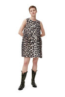 Leopard Tie band Mini Dress, in colour Big Leopard Almond Milk - 1 - GANNI
