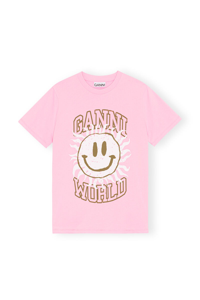 Smiley T-shirt, Cotton, in colour Lilac Sachet - 1 - GANNI