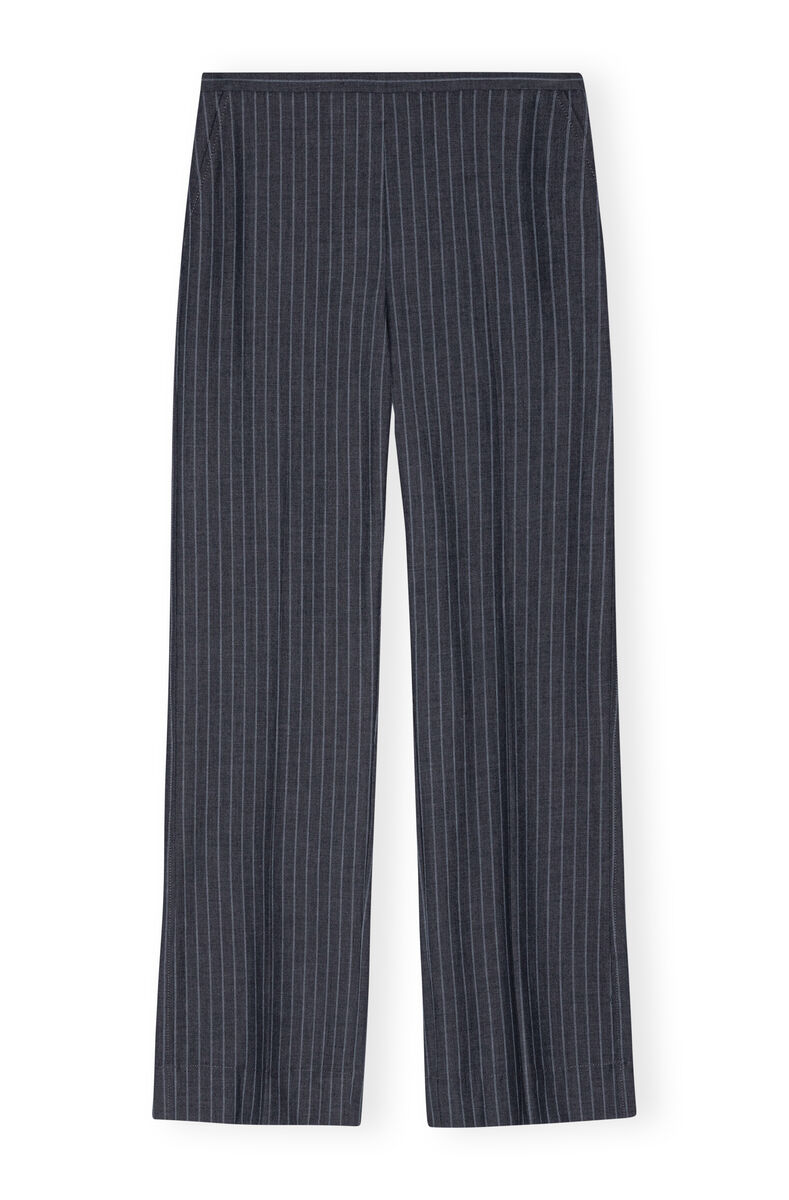 Stretch Striped Mid Waist Trousers, Elastane, in colour Gray Pinstripe - 1 - GANNI