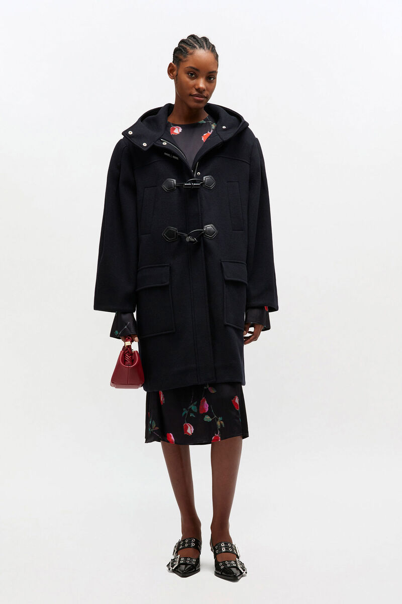 Wool Duffle Coat, in colour Sky Captain - 1 - GANNI