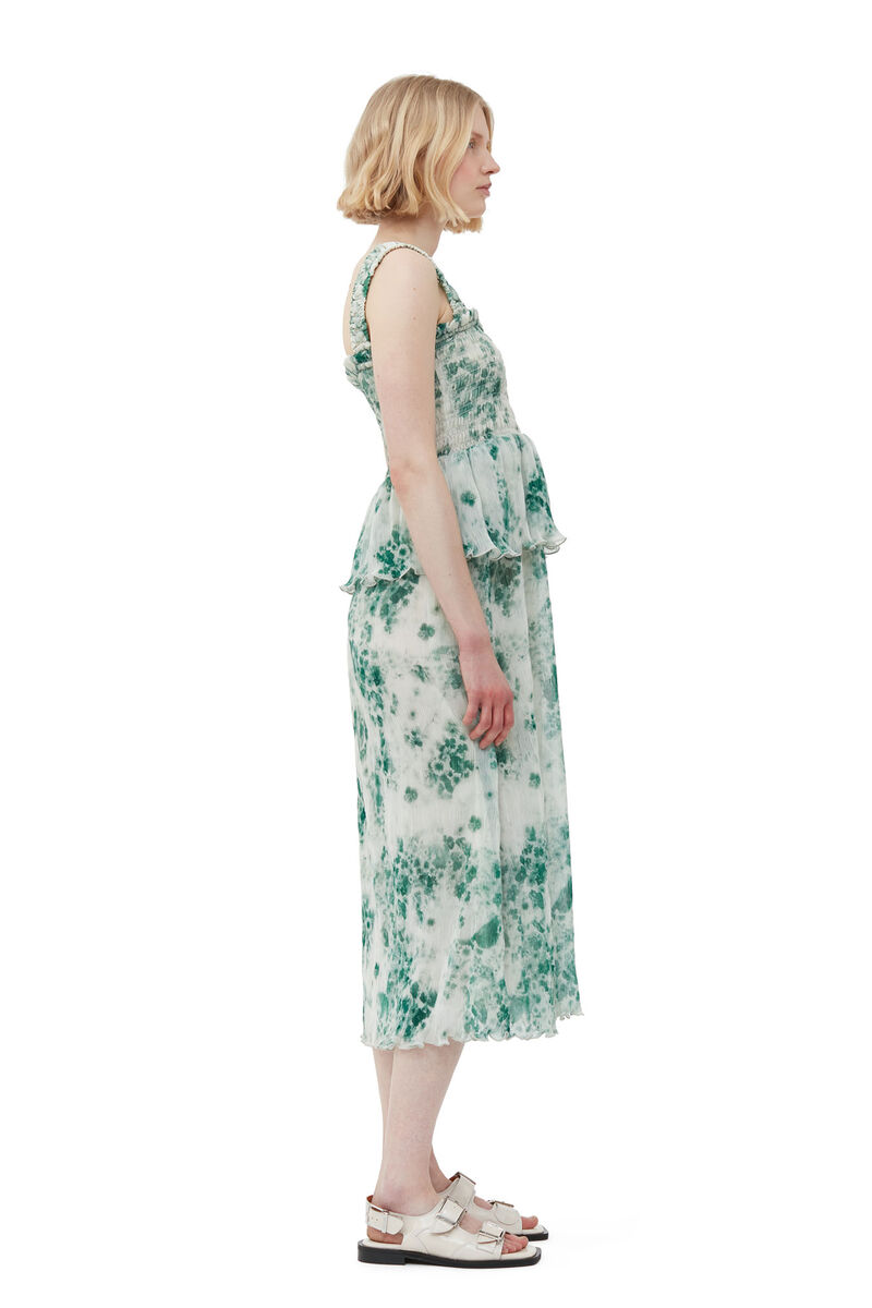 Pleated Georgette Smock Midi Dress, Recycled Polyester, in colour Egret - 3 - GANNI