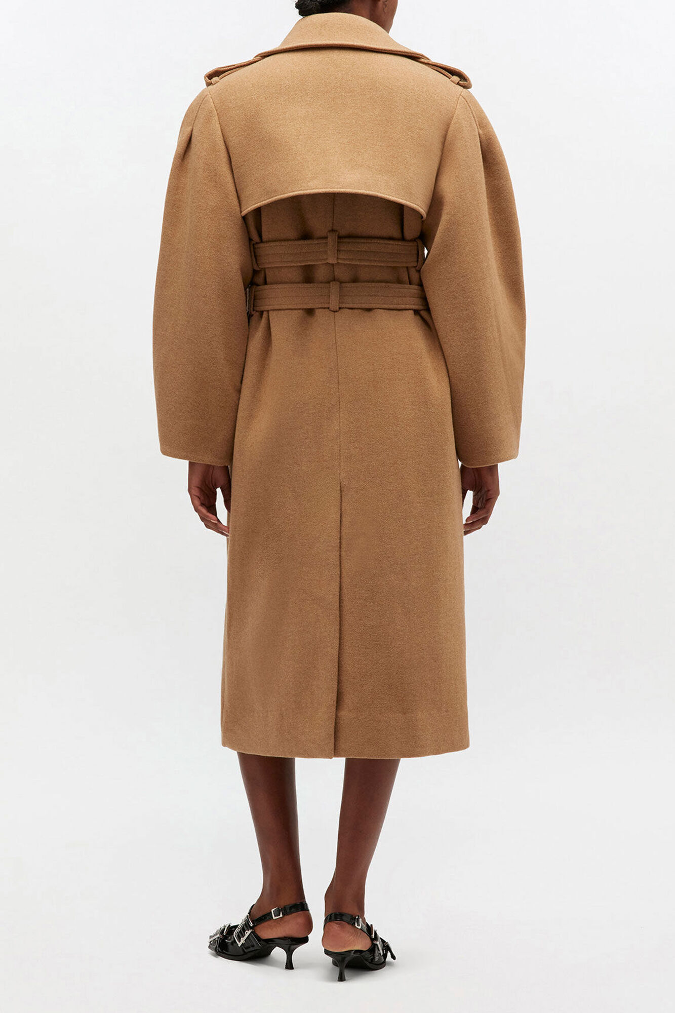 Wool Trench Coat, Wool, in colour Tiger's Eye - 2 - GANNI